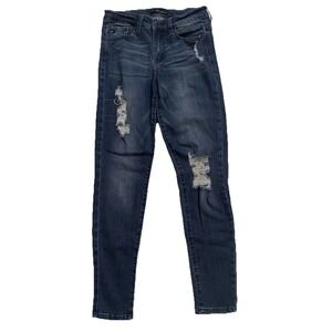 KanCan Women's Jeans Size 27 Mid Rise Skinny Distressed Medium‎ Wash Denim Blue